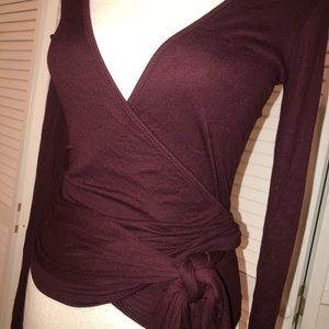 Olivaceous burgundy wrap around crop top